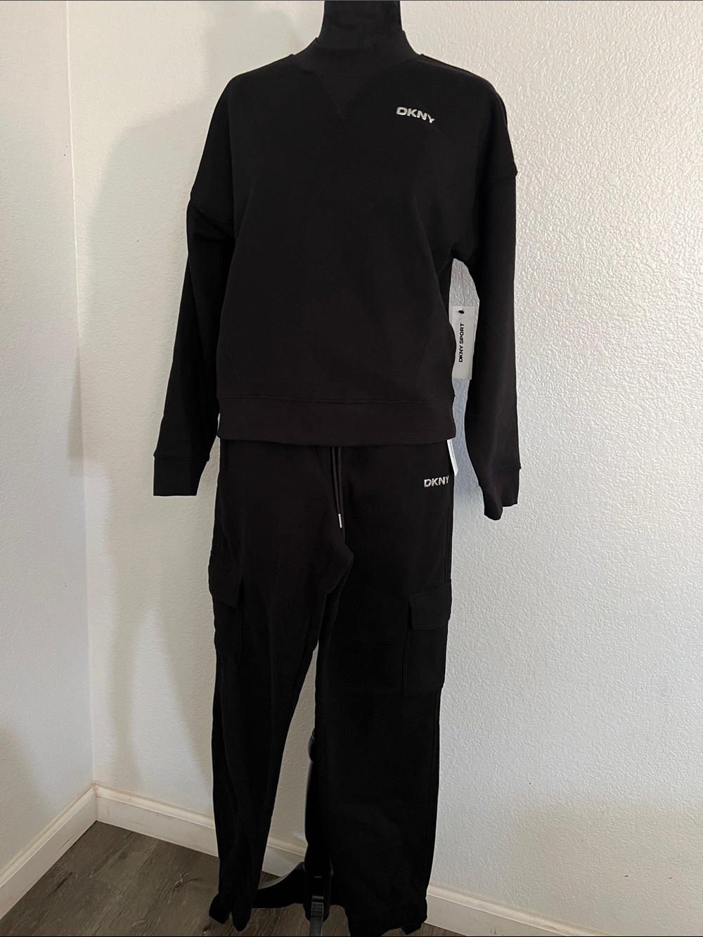 DKNY Black Sweatshirt and Cargo Joggers Set